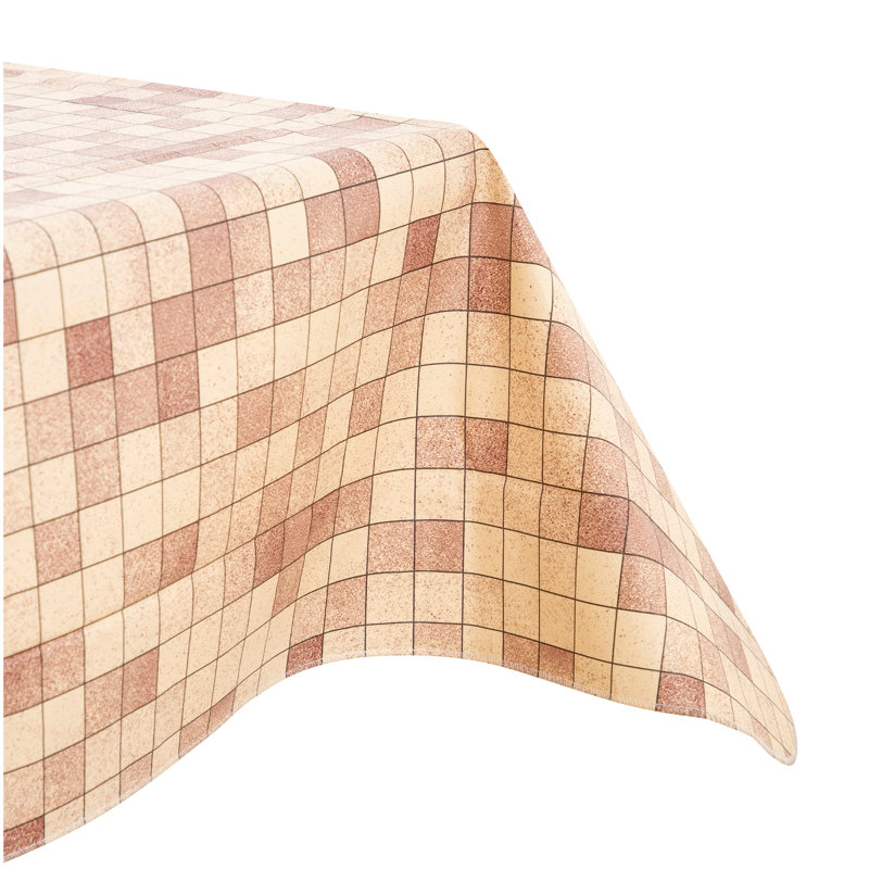 Nappe à carreaux en vinyle avec envers en flanelle 60 po x 84 po, rectangle beige rosé rétro, Rosé / beige