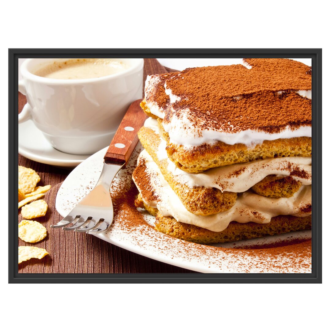 Gerahmtes Wandbild Leckeres Dessert mit Kaffee