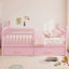 Structure de lit pour enfant pleine grandeur avec 2 tiroirs de rangement sous le lit, lit plateforme en bois avec barrières de sécurité, conception à profil bas, système de support à lattes robuste, aucun sommier tapissier requis-1550441344-1550441345