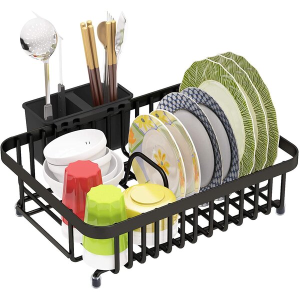 1Easylife Dish Drying Rack with Anti Rust Frame, Small Dish Drainer Rack  for Kitchen Counter, Sink Dish Rack on Counter with Utensil Holder and  Non-Slip Rubber Feet Rustproof for Organize Storage