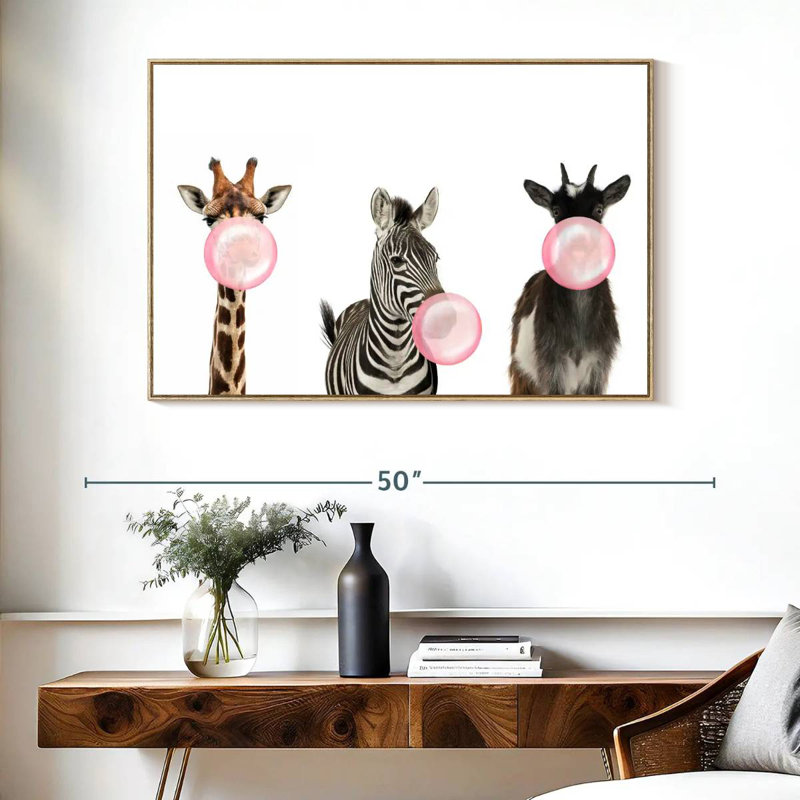 Animaux de safari Bubble Gum, Cadre flottant en bois naturel, 40 po x 27 po