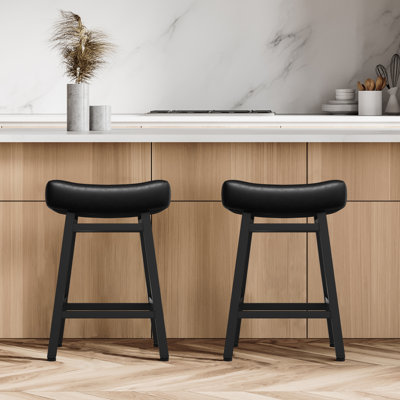 Ensemble de 2 tabourets de bar à hauteur de comptoir pour comptoir de cuisine avec tabourets de bar de style campagne moderne avec siège sans dossier rembourré en similicuir et pieds en métal 24 po