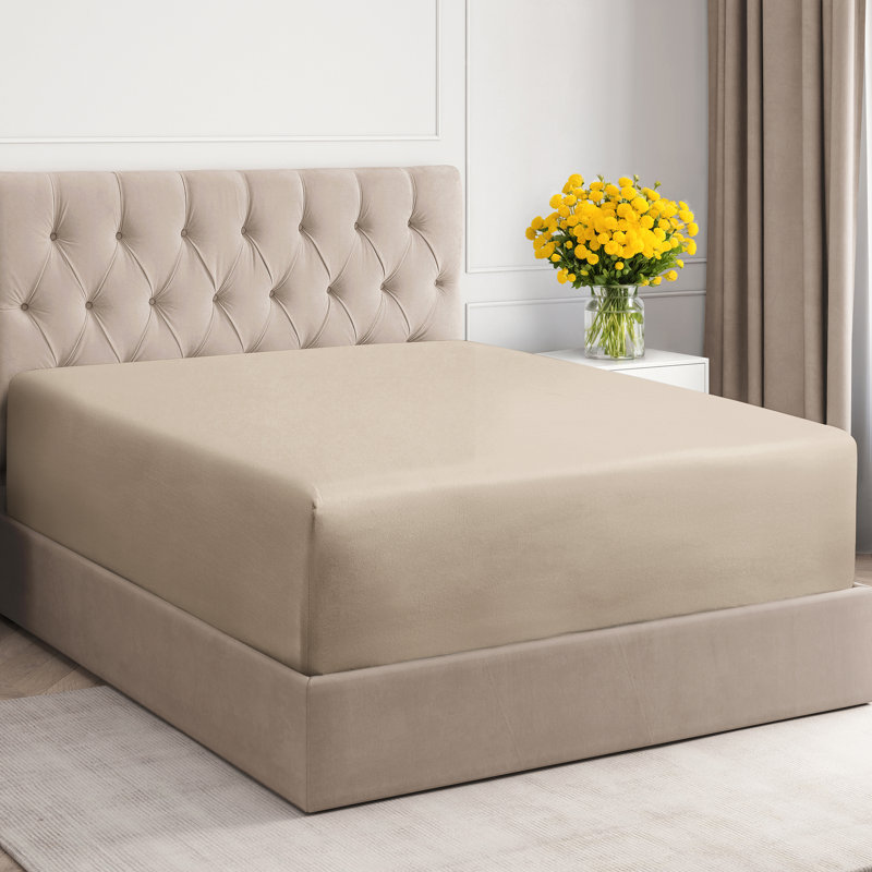 Beige Queen Cotton Deep Pocket Fitted Sheet Set