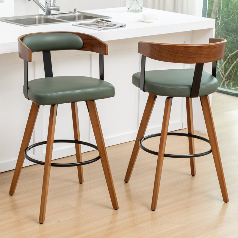 Swivel Upholstered Counter Stool, Green, Bar Stool (29.17" Seat Height)