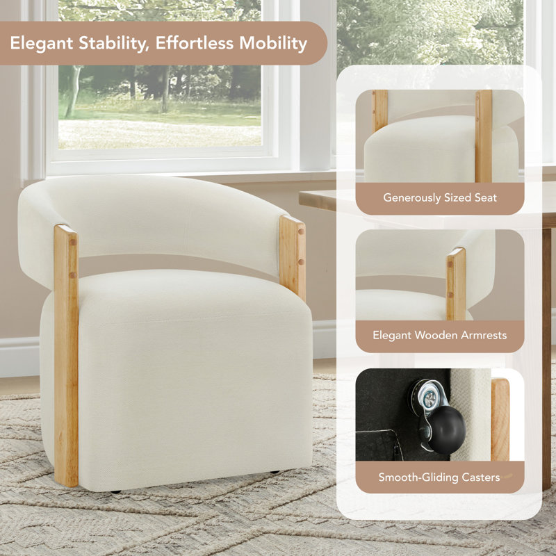 Upholstered Dining Chair with Hidden Casters  , Beige