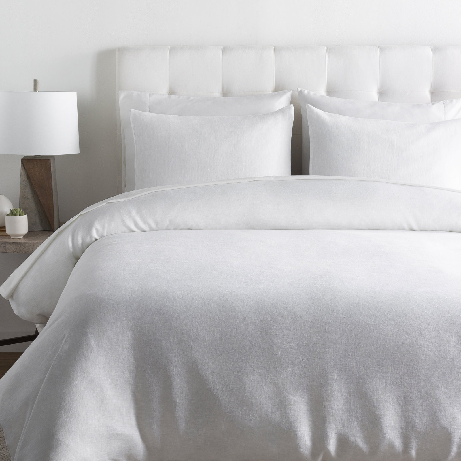 Pia Linen Duvet Cover Set, Queen Duvet Cover + 2 Standard Shams, White