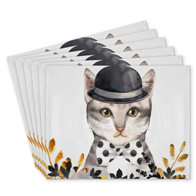 Chic Cat Polyester Placemats Set of 6 | Stylish Home Decor