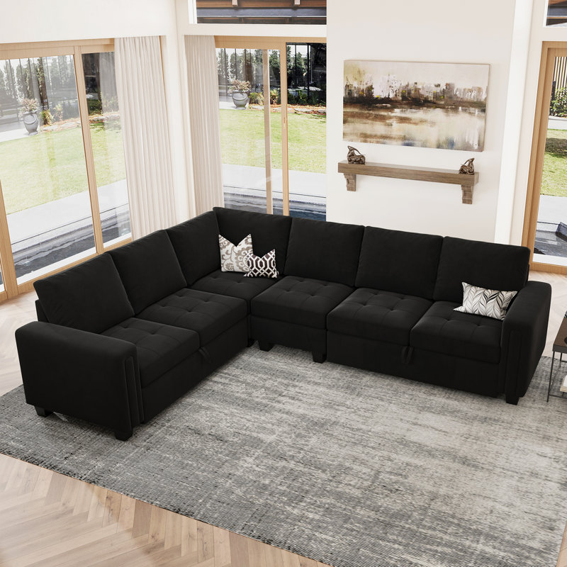 Divan-lit modulaire en L Shavera, Velours noir