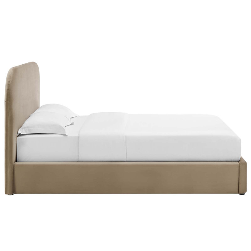 Barella Curved Queen Upholstered Platform Bed, Taupe, Queen