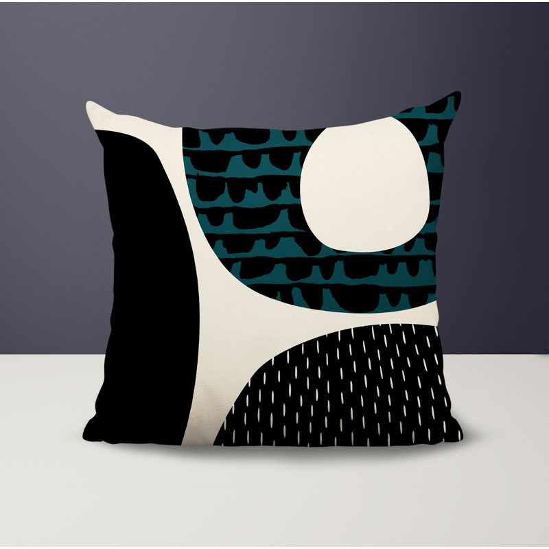 Coussin carré intérieur / extérieur pia, H 19 po x l 19 po, Émeraude / noir / blanc cassé