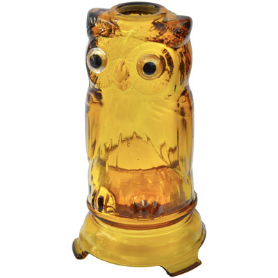Mid 20th Century Handblown Amber Art-glass Owl Candleholder