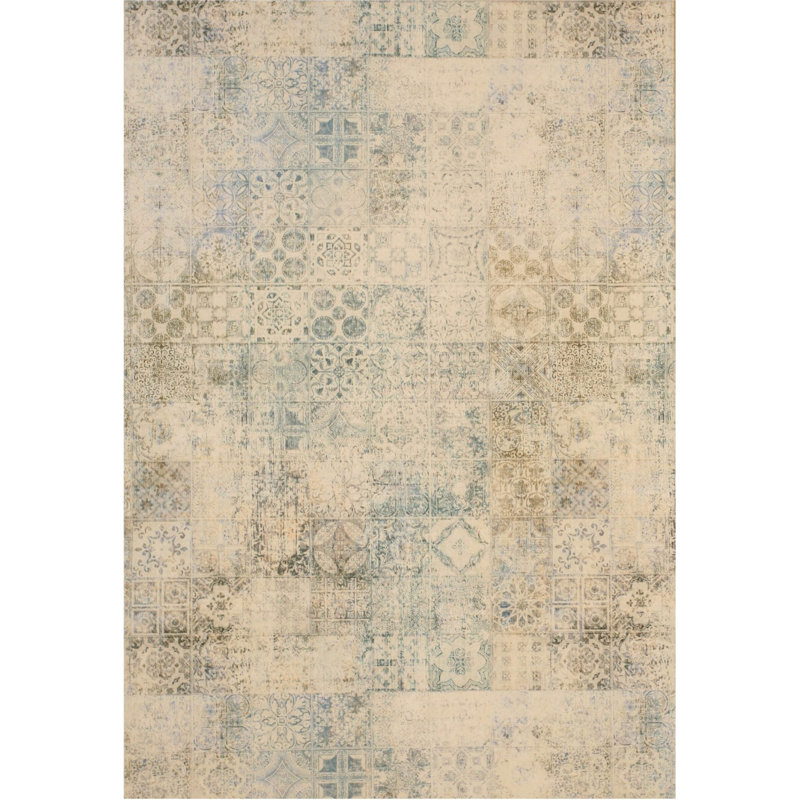 Green Distressed Bohemian Moderno Mosaic Rug by , Trendy and Stylish Area Rug for Adding a Bohemian Flair to Your Living Room, Bedroom, Office, or Home Déco