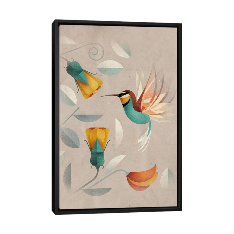 Colibri par Dieter Braun - reproduction, H 60 po x l 40po x P 1,5 po, Toile avec cadre noir, Aucun mat