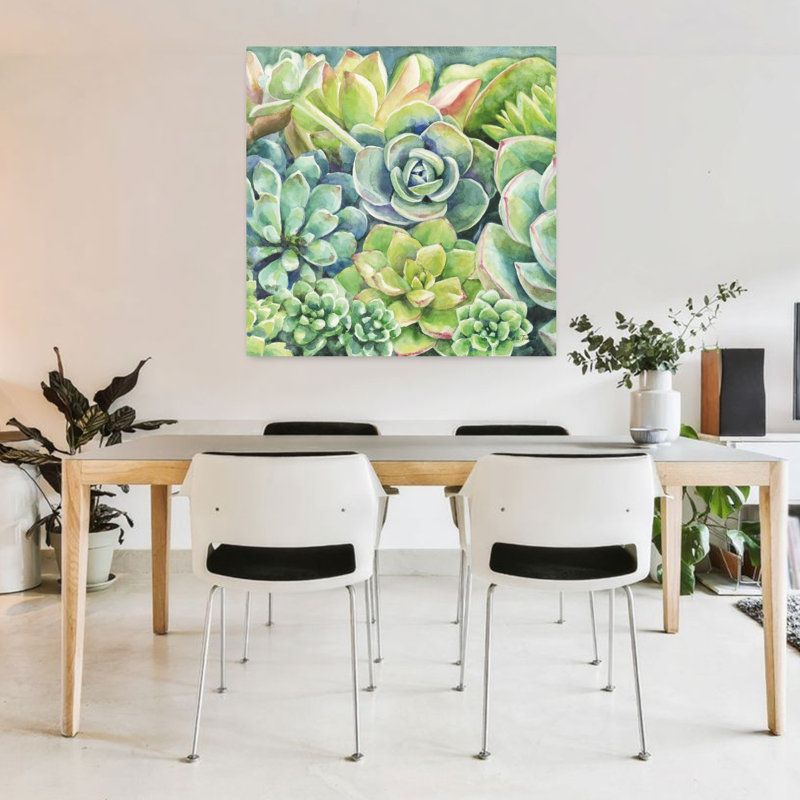 Plantes grasses contemporaines avec art botanique bleu, H 36 po x l 36 po