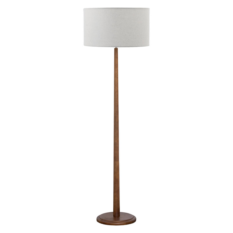 Nordic Solid Wood Floor Lamp With Linen Drum Shade, Walnut Finish Rubberwood Base, E26 Socket, Foot Switch, Ul Listed, Cream