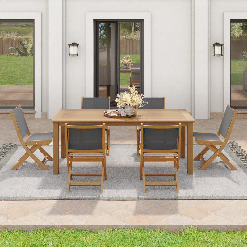 Alanson 78.74'' Rectangular 7 - Person Outdoor Dining Set, Dark Gray