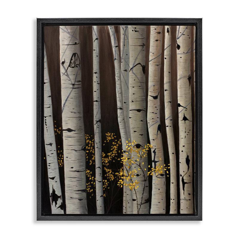 Cadre flottant Autumnal Birch Tree Trunks, design par Julie Peterson, Cadre flottant noir de jais, H 21 po x l 17 po
