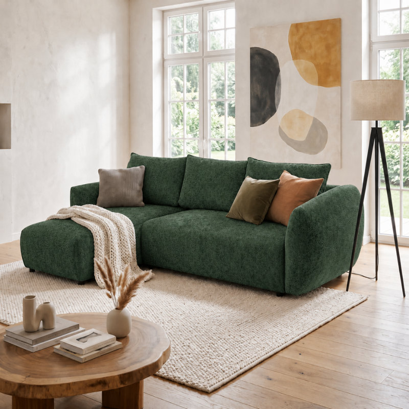 Sectional, Left Hand Facing Corner Sofa, Green FLOW 19