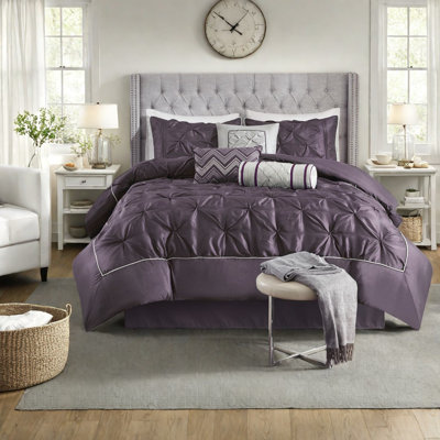 Ensemble de literie pour grand lit, prune capitonnée plissée en polyester pour la maison