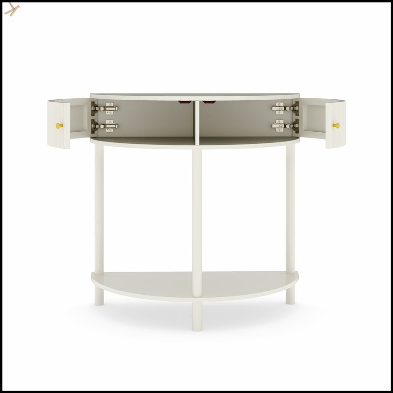 Artisan-Crafted Wave-Pattern Demi-Lune Console Table, Unique Half Moon Design With 2 Storage Drawers And Bottom Shelf For Living Room, Bedroom, Study, Hallway