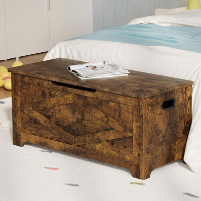 Coffre de rangement 39,4 po, banc de rangement en bois avec charnières de sécurité, assemblage facile, grand coffre à jouets pour l'entrée, le salon, la chambre à coucher