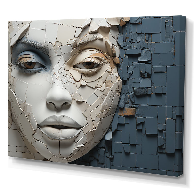 «Blue and beige», femme africaine, collage - art africain, décoration murale, H 34 po x l 44 po x P 1,5 po, Toile tendue