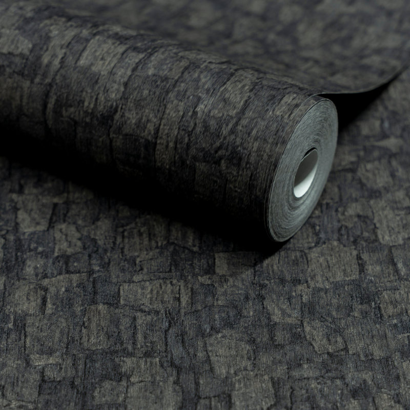 Surfaces Collection Bark Texture Wallpaper Roll, Black