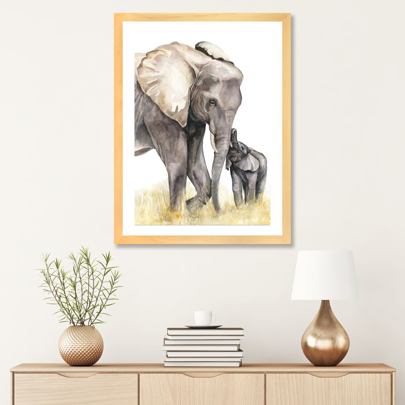 Décoration murale éléphant, H 24 po x l 16 po x P 1 po, Papier encadré naturel