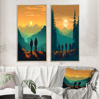 " Yellow Teal Bold Hiking Sunset " 2 - Pieces