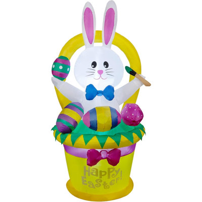 Easter Inflatable Outdoor Decoration, Inflatables Bunny With Basket And Eggs, Happy Easter Blow Up Rabbit For Yard Lawn Garden Holiday Party