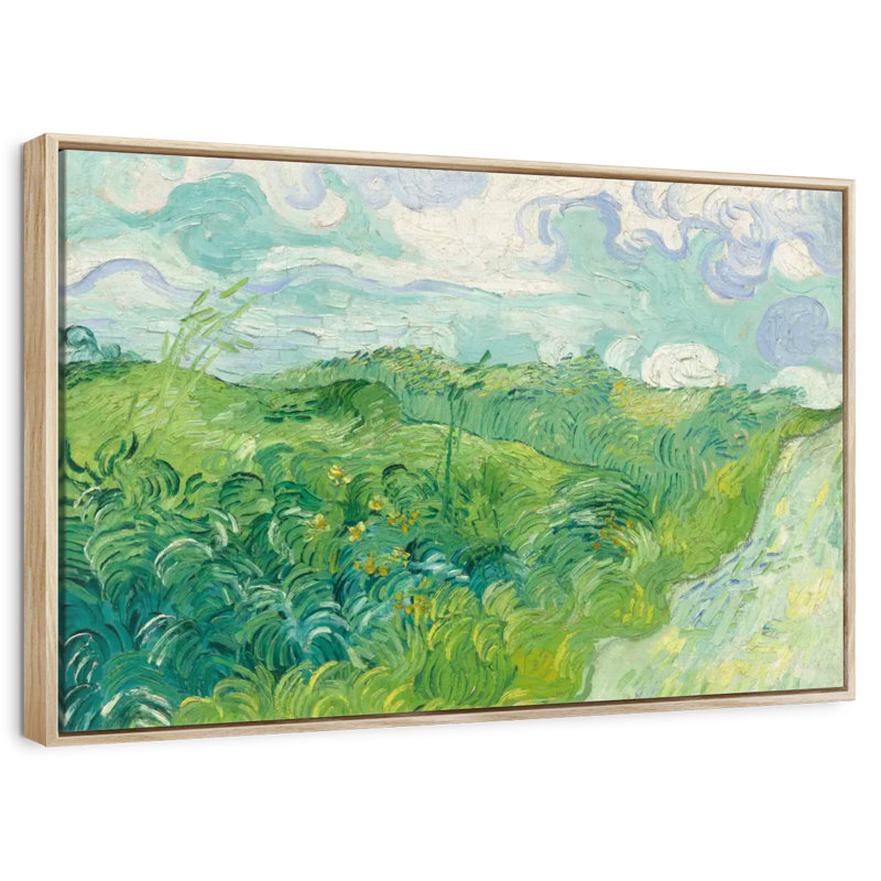 Champs de blé vert, Cadre flottant en bois naturel, 31 po x 21 po