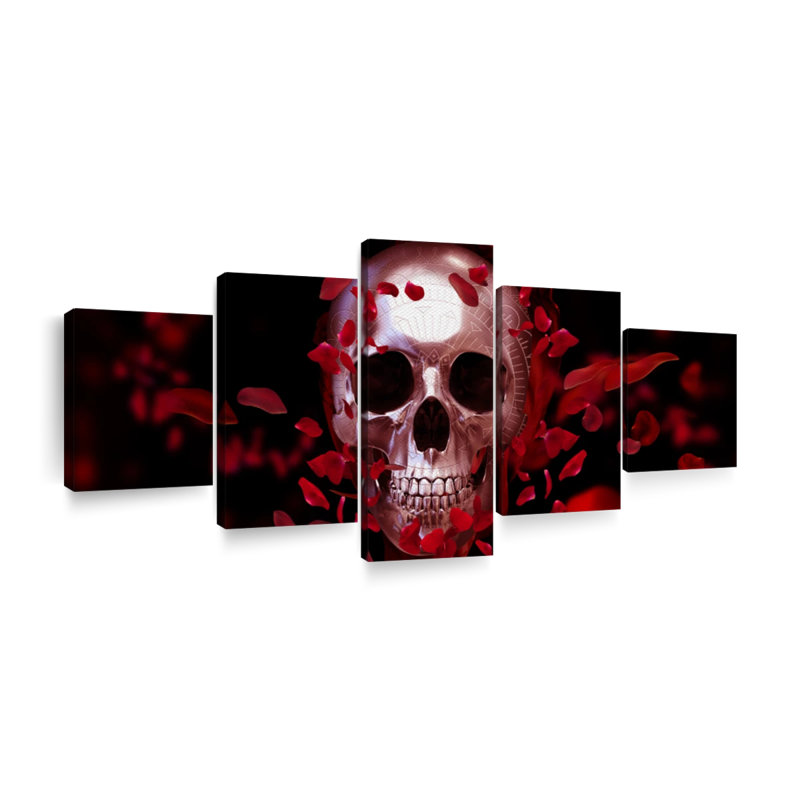 " Skull And Petals " by GothChic 5 - Pieces, 24" H x 55" W x 1.25"