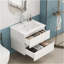 Ensemble de meuble-lavabo avec lavabo, armoire avec 2 grands tiroirs, système de fermeture en douceur, 2 grands tiroirs, conception sans poignée, assemblage facile, blanc brillant-1085490235