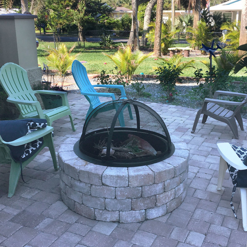 36" Black Steel Mesh Fire Pit Spark Screen with Hinged Door