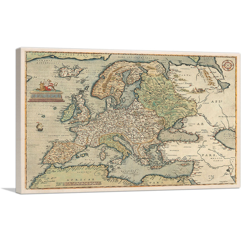«Map of Europe 1581» par Abraham Ortelius, impression sur toile tendue, H 26 po x l 40 po x 1,5 po