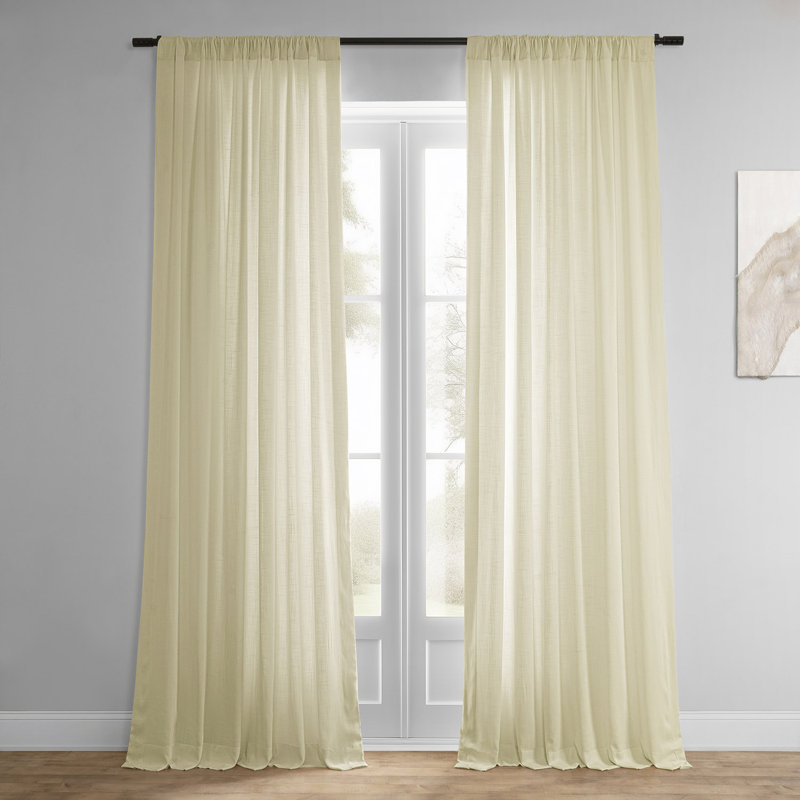 Solid Linen Blend Light Filtering Curtains For Bedroom & Living Room Curtains Pair (2 Panels), Cream, 50" W x 108" L