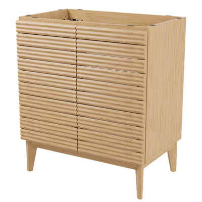 Calandre 30 in. W x 18 in. D x 33 in. H Thin Linear Slat Wood Farmhouse 2-Shelf Bath Vanity Cabinet Only (Sink Basin not Included), Oak
