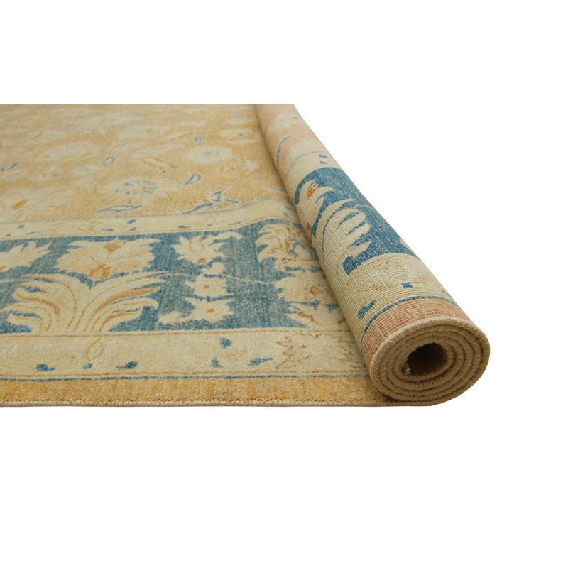 Tapis en laine beige noué la 10 pi x 14 po one-of-kind Romona
