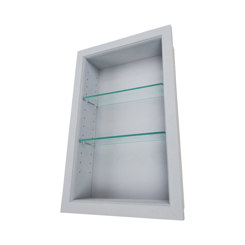 Durango 4 Piece Solid Wood Recessed Wall Shelf with Adjustable Shelves, 20'' H x 14'' W x 3.5'' D, Primed Gray