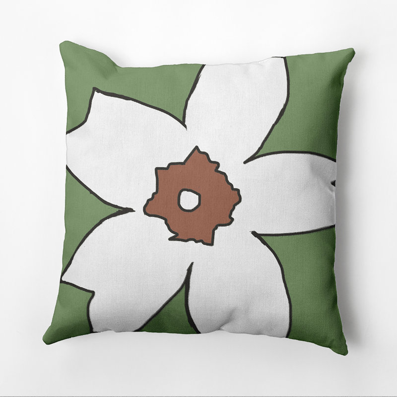 Floral Outdoor Reversible Throw Pillow, 20" H x 20" W x 1" D, Green / Brown