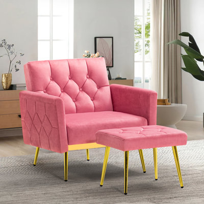 Zianny Velvet Accent Chair with Ottoman