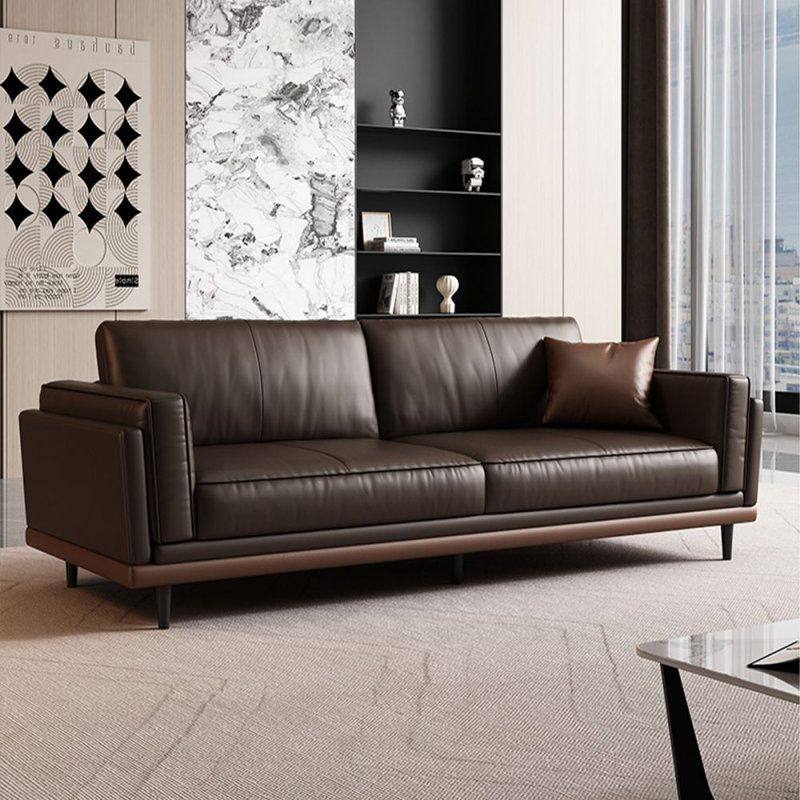 Canapé modulaire en cuir véritable couleur café, H 33,46 po x l 82,68 po x P 34,65 po