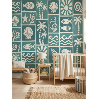 Décoration murale amovible sarcelle bord de mer plage coquillages
