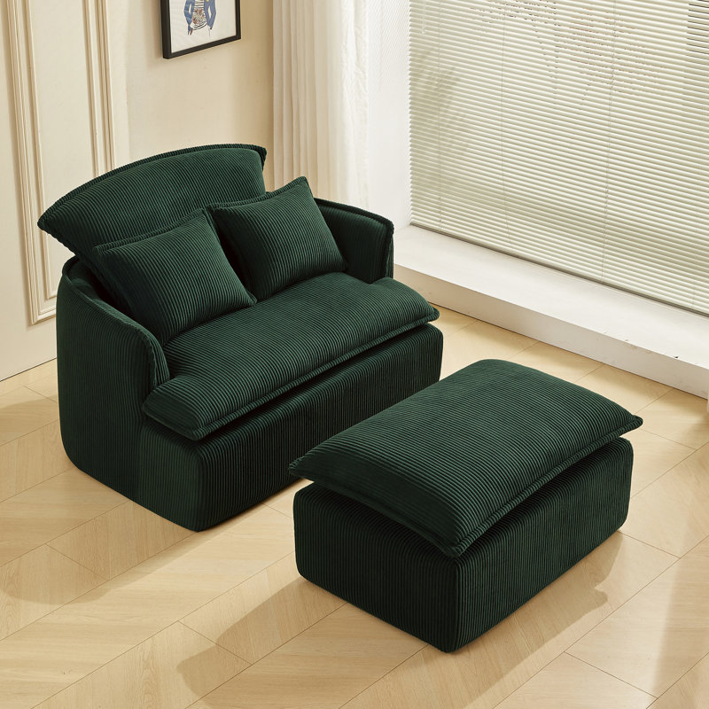 Chaise avec tissu en velours côtelé, gain de place pour les appartements, convertible élégant, revêtement, Vert