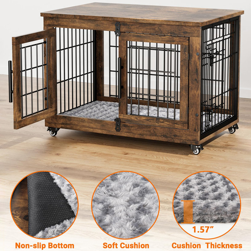 Mobilier pour cage de chien avec coussin, Brun rustique
