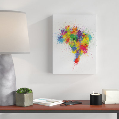 'Brazil Paint Splashes Map' Graphic Art on Wrapped Canvas