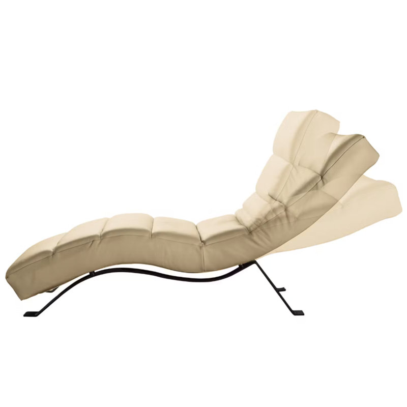 SALISBURY Chaise Lounge in Genuine Leather with Adjustable Backrest, Beige, Black