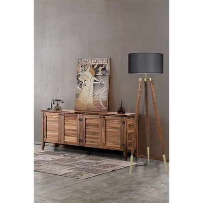 Lampe sur pied moderne avec corps en charme, noir et noyer, hauteur de 63,0 pouces | Capuchon en tissu, douille E27 (40 W maximum), diamètre du capuchon de 18,9 pouces | Éclairage élégant et fonctionnel pour les espaces de salon et de bureau, peinture électrostatique séchée au four