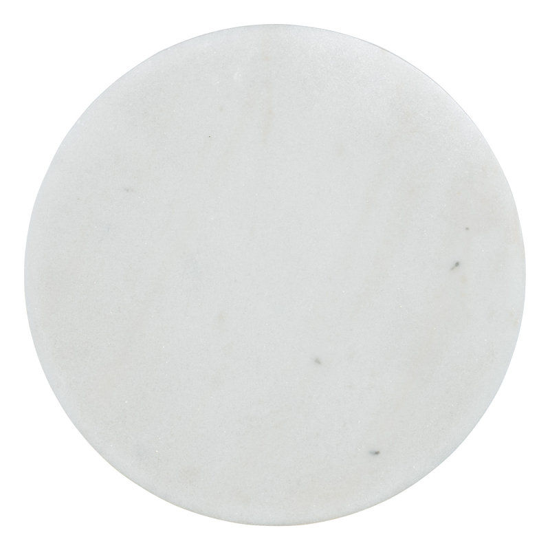Modern Round White Marble and Oak End Table