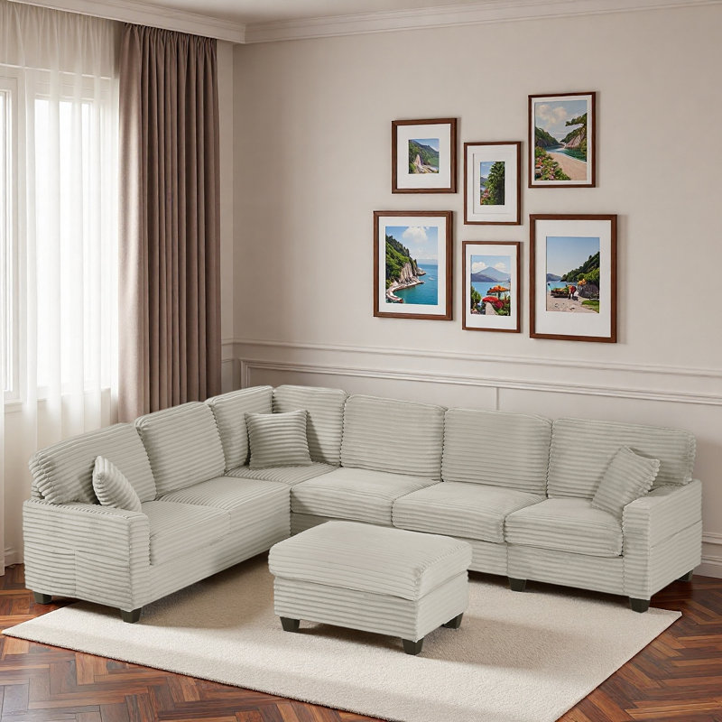 Canapé modulaire avec repose-pieds mobile et poches de rangement latérales